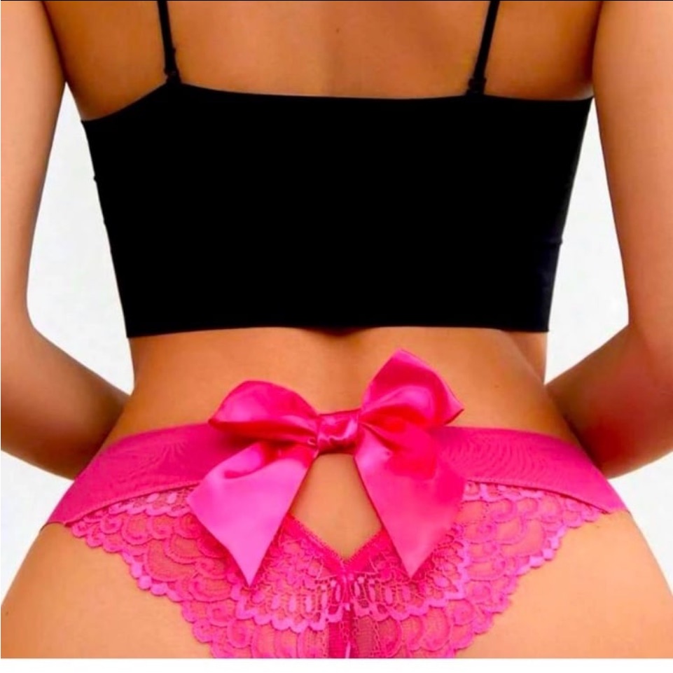 Women’s Hot Pink Lace Bow Back Bikini Panty